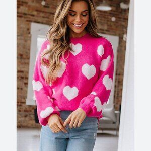 Altar'd State Hot Pink Sweater with white Hearts